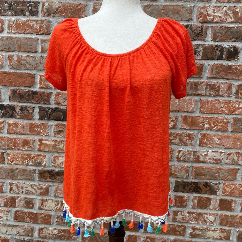 Anthropologie Bobeau boho tasseled orange top / S / Excellent condition